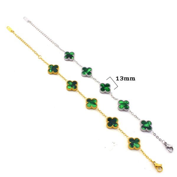 TA485a Lắc tay van cleef hoa 4 cánh nền màu xanh lá