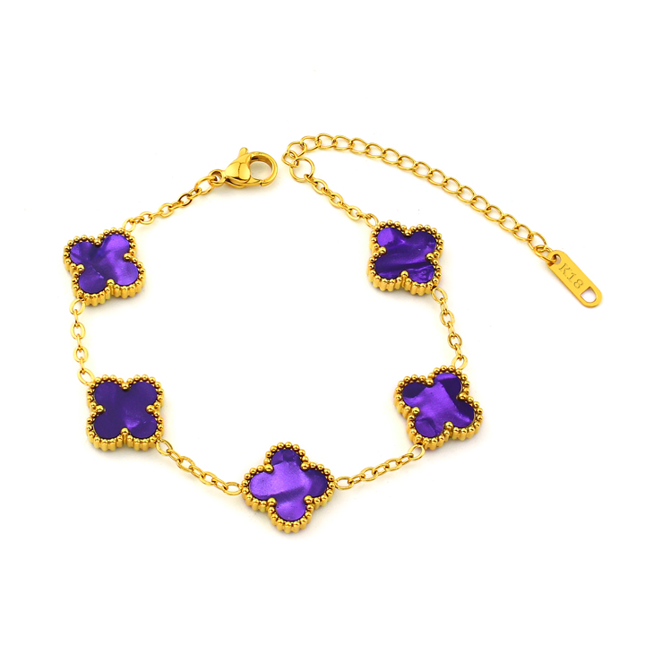 TA487c Lắc tay van cleef hoa 4 cánh nền màu tím