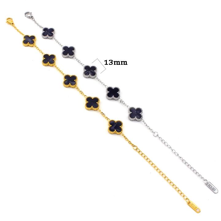 TA488a Lắc tay van cleef hoa 4 cánh nền màu đen thiên thạch