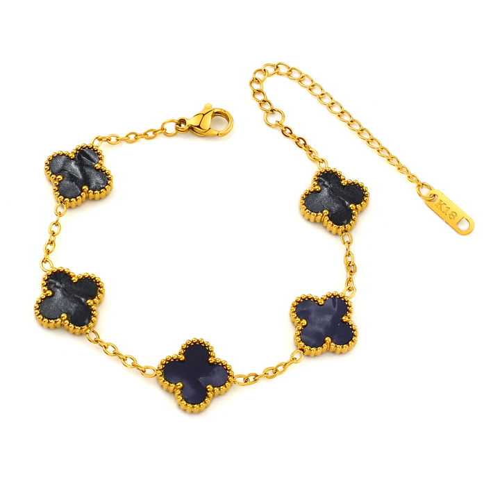 TA488c Lắc tay van cleef hoa 4 cánh nền màu đen thiên thạch