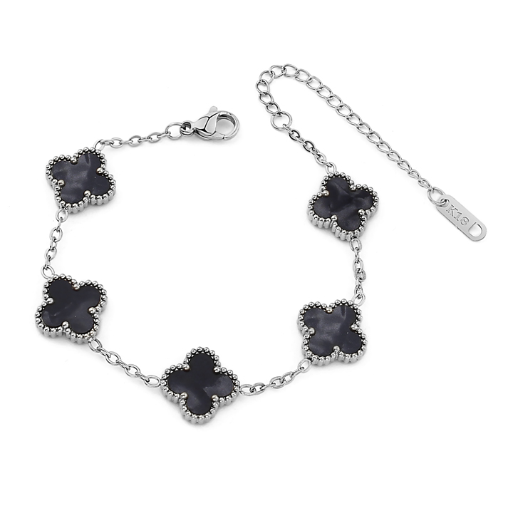 TA488d Lắc tay van cleef hoa 4 cánh nền màu đen thiên thạch