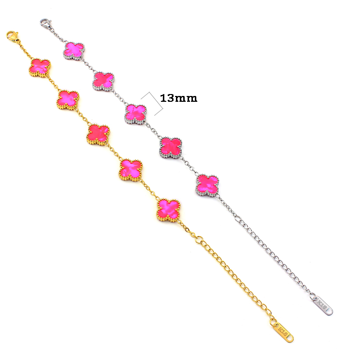 TA489a Lắc tay van cleef hoa 4 cánh nền màu hồng đậm dạ quang