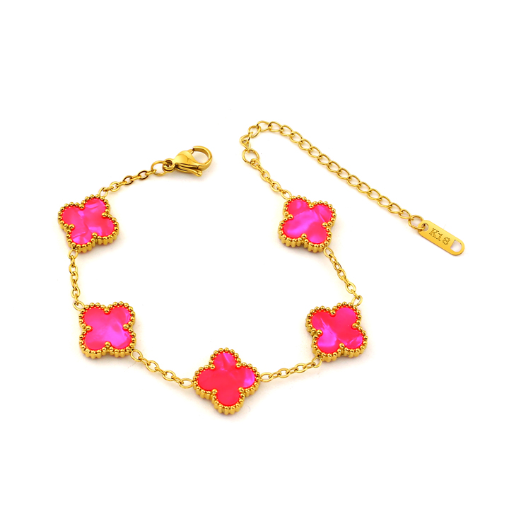 TA489c Lắc tay van cleef hoa 4 cánh nền màu hồng đậm dạ quang