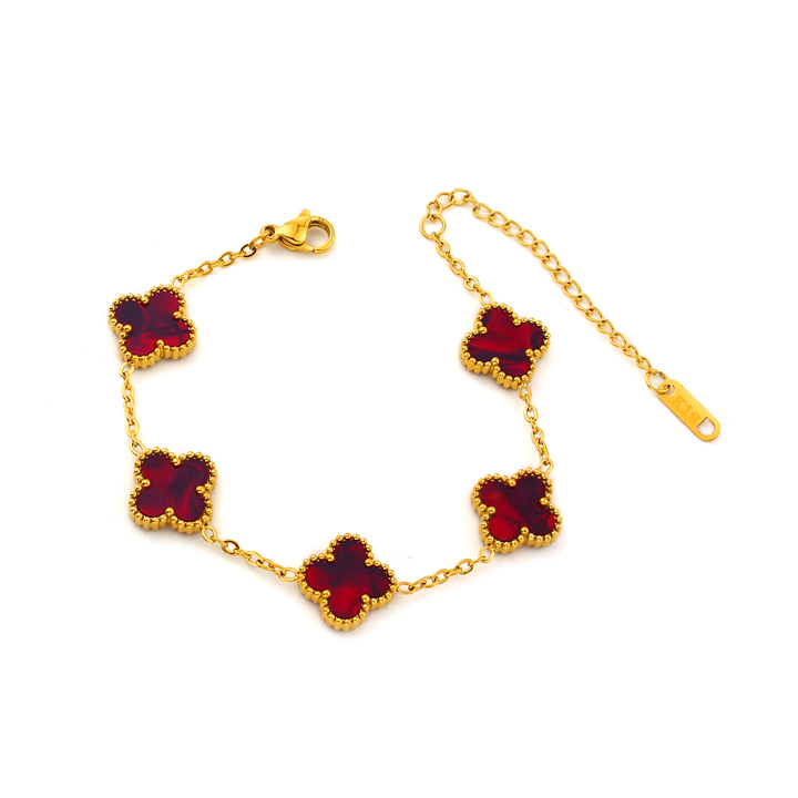 TA490c Lắc tay van cleef hoa 4 cánh nền màu đỏ ruby