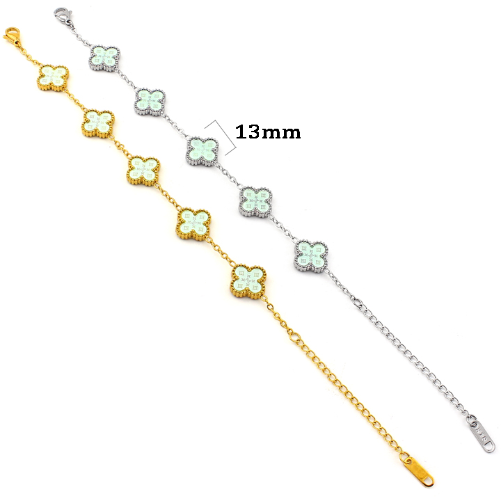TA493a Lắc tay van cleef hoa 4 cánh nền màu xanh ngọc