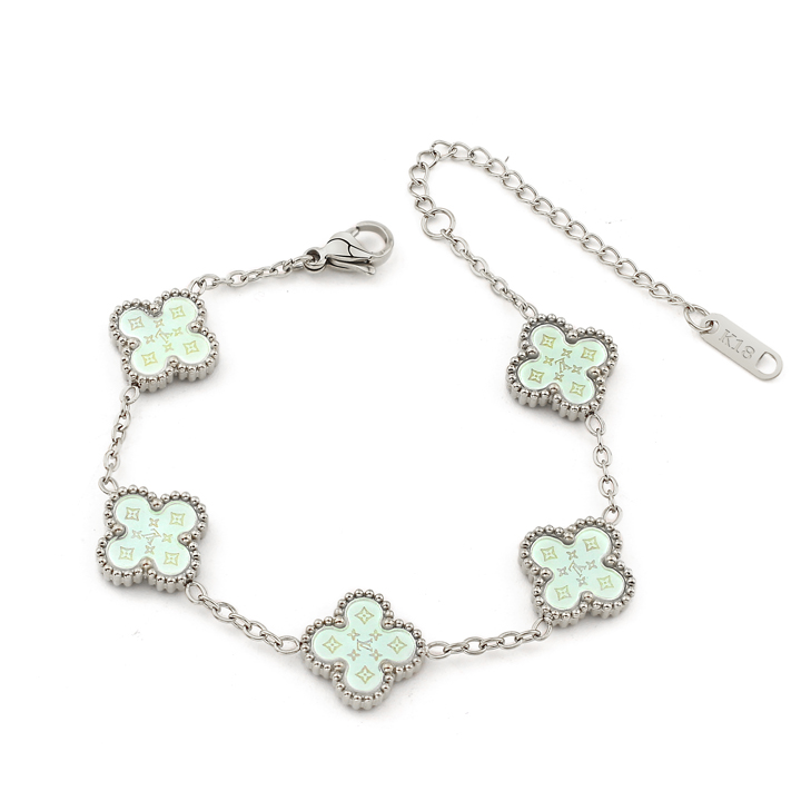 TA493d Lắc tay van cleef hoa 4 cánh nền màu xanh ngọc