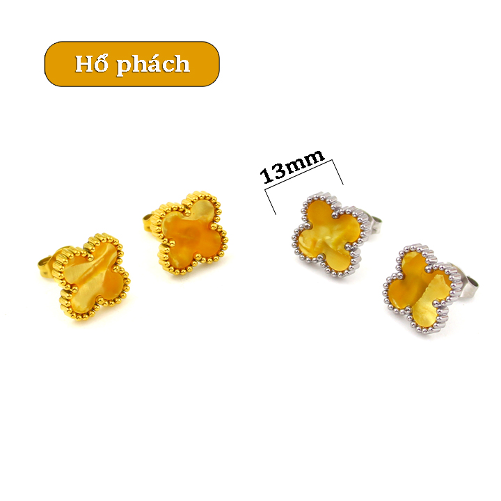 TB287a Bông tai nữ titan van cleef nền màu hổ phách