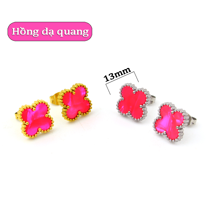 TB291a Bông tai nữ titan van cleef nền màu hồng dạ quang