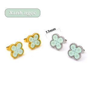 TB294a Bông tai nữ titan van cleef nền LV màu xanh ngọc