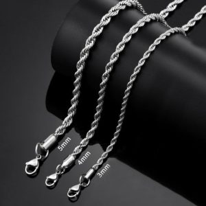 DN192a Dây chuyền nam inox kiểu dây thừng buộc tàu