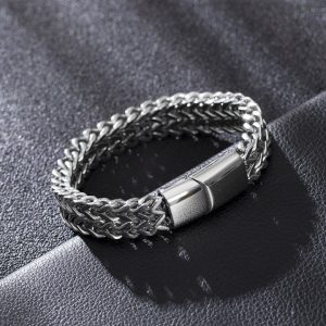 LN159g Lắc tay titan nam Titan 2 hàng lưới khóa hộp