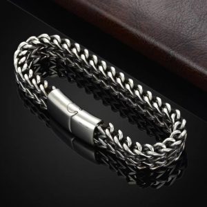 LN159l Lắc tay titan nam Titan 2 hàng lưới khóa hộp