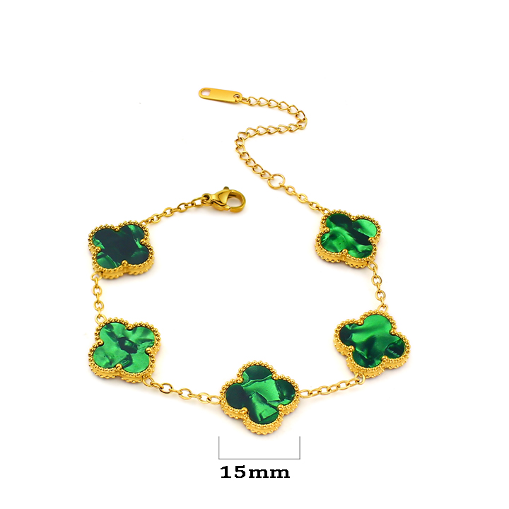 TA084a-Lắc tay nữ titan hoa 4 cánh van cleef 15mm nền xanh ngọc lục bảo