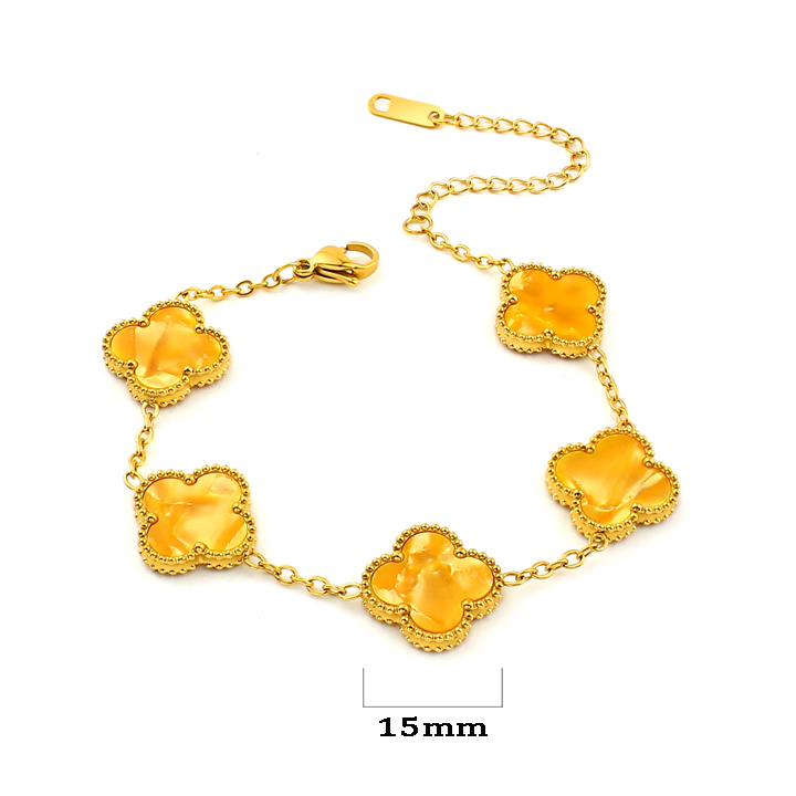 TA086a Lắc tay nữ titan hoa 4 cánh van cleef 15mm nền màu hổ phách