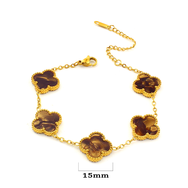 TA088a Lắc tay nữ titan hoa 4 cánh van cleef 15mm nền màu gỗ óc chó