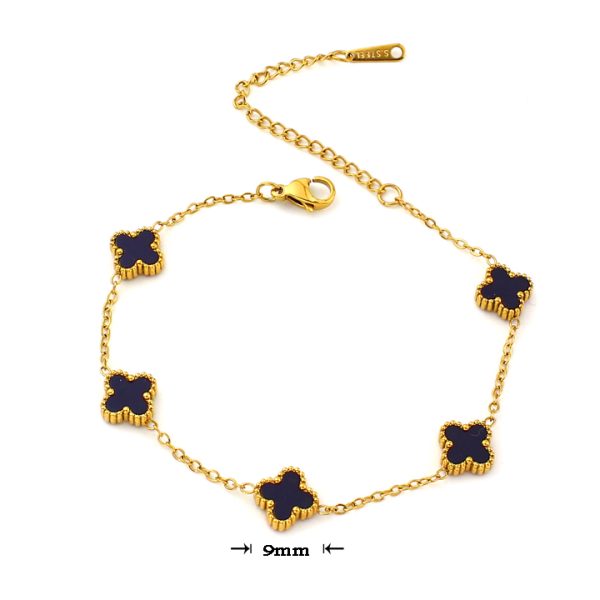 TA1443a Lắc tay nữ titan 5 bông van cleef mi ni 9mm nền màu đen