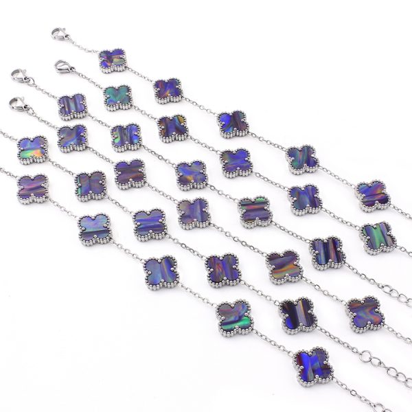 TA498c Lắc tay titan hoa 4 cánh van cleef