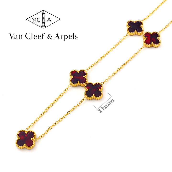 TN846a Dây chuyền nữ titan 5 bông van cleef 13mm đỏ ruby