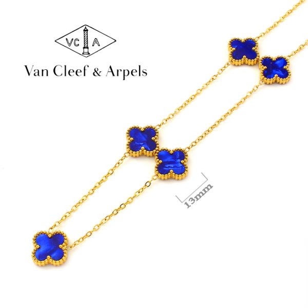 TN850a Dây chuyền nữ titan 5 bông van cleef 13mm xanh dương