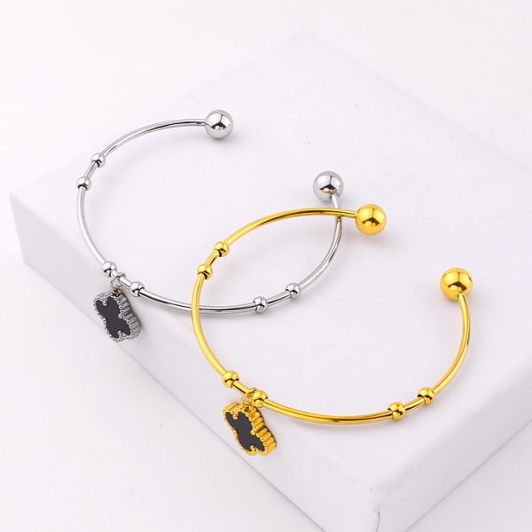 TV219b Vòng tay chữ C 2 đầu bi titan van cleef