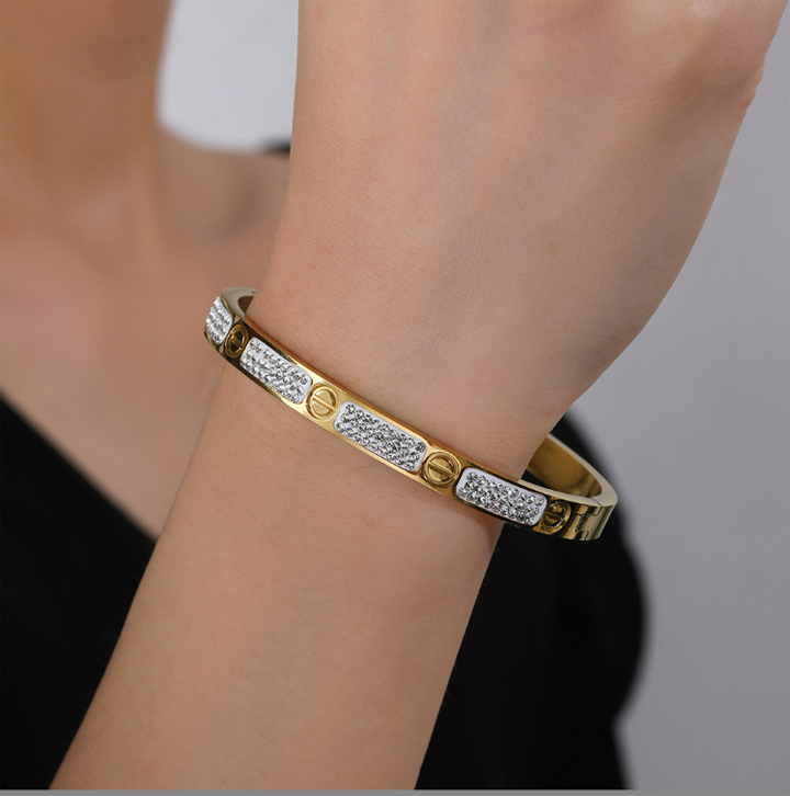 TV222d Vòng tay titan cartier bảng 6mm đính kim