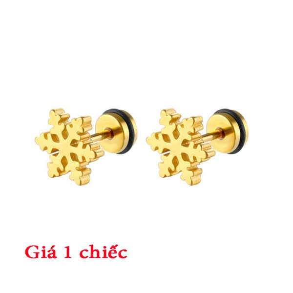 BT004a Bông tai inox hình hoa tuyết mạ màu vàng