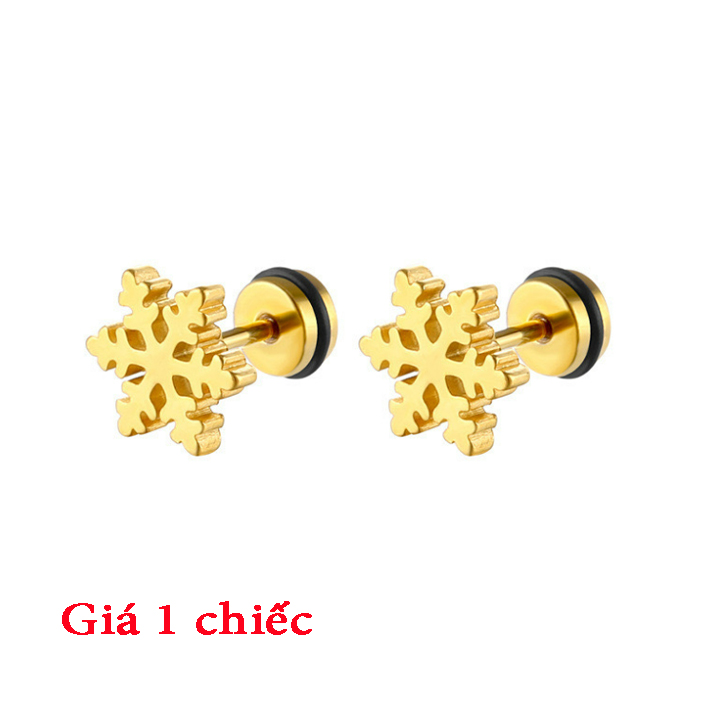 BT004a Bông tai inox hình hoa tuyết mạ màu vàng