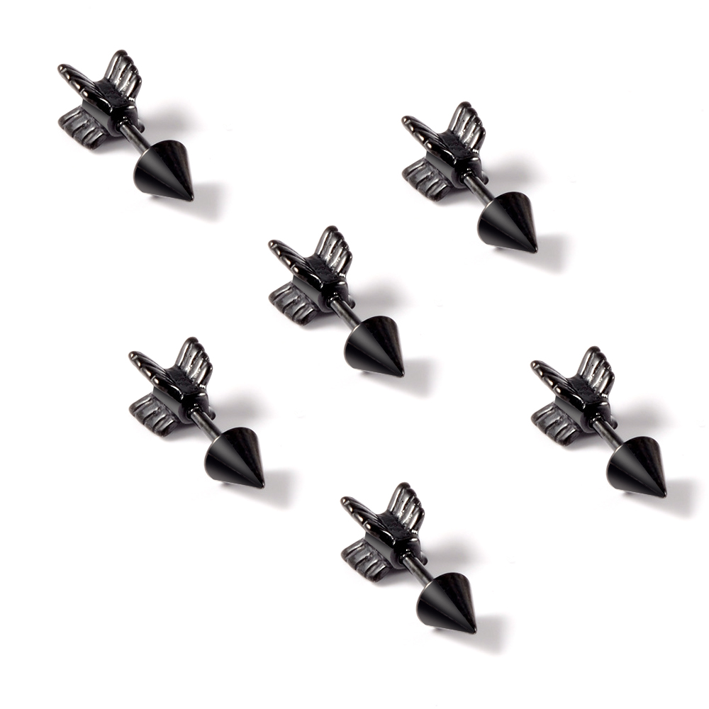 BT039b Bông tai mũi tên inox xi màu đen độc cá tính