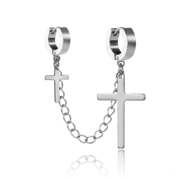 BT151c Bông tai inox tòn ten thánh giá độc đáo cá tính