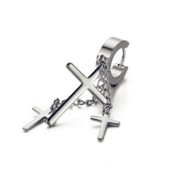 BT267a Bông tai inox khoen tròn tòn ten thánh giá màu trắng