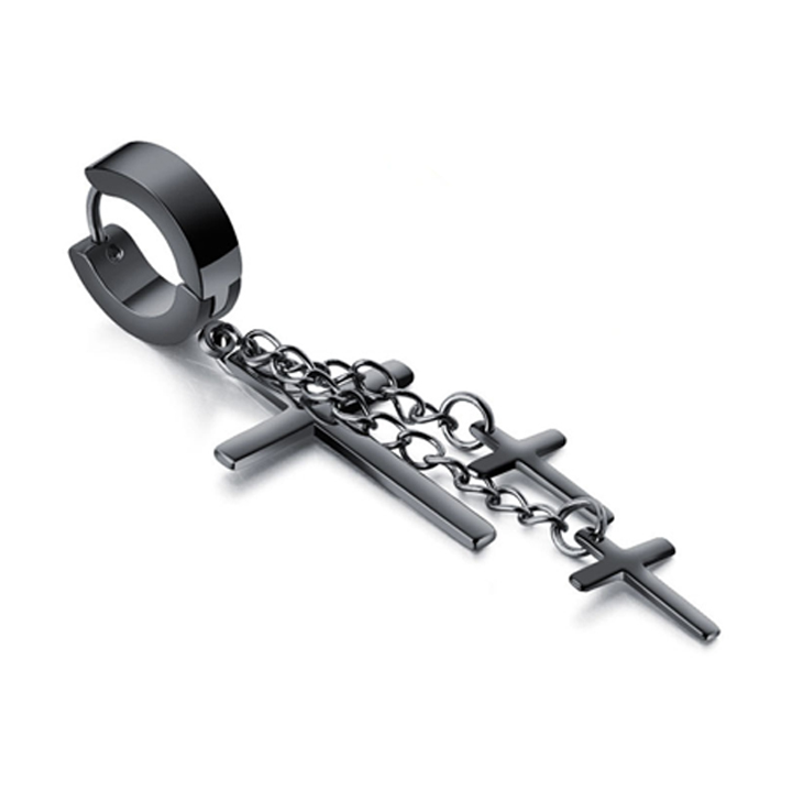 BT267d Bông tai inox khoen tròn tòn ten thánh giá màu trắng