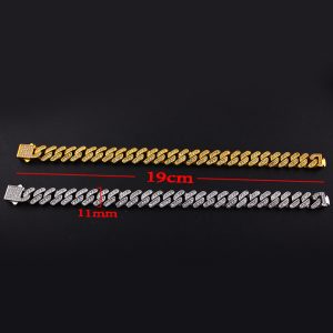 LN165d Lắc tay titan nam 11mm kiểu cuban đính full kim