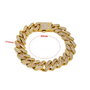 LN166a Lắc tay titan nam 15mm kiểu cuban đính full kim