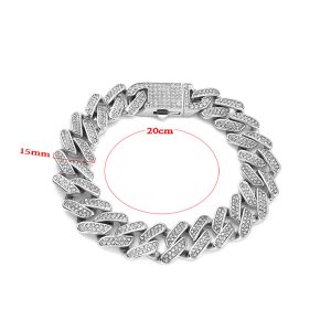 LN166b Lắc tay titan nam 15mm kiểu cuban đính full kim