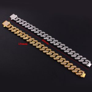 LN166d Lắc tay titan nam 15mm kiểu cuban đính full kim