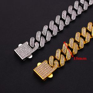 LN166e Lắc tay titan nam 15mm kiểu cuban đính full kim