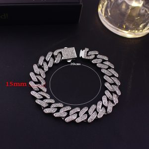 LN166f Lắc tay titan nam 15mm kiểu cuban đính full kim