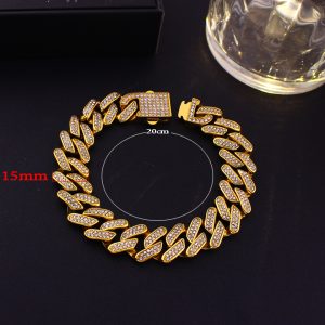 LN166g Lắc tay titan nam 15mm kiểu cuban đính full kim