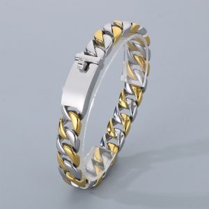 LN175a Lắc tay nam 12mm kiểu lật khóa hôp mạ màu vàng cách điệu