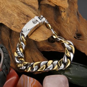 LN175d Lắc tay nam 12mm kiểu lật khóa hôp mạ màu vàng cách điệu