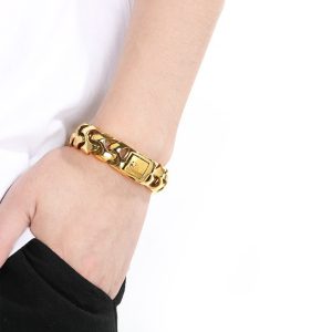 LN179j Lắc tay nam titan 18mm khóa hộp màu vàng