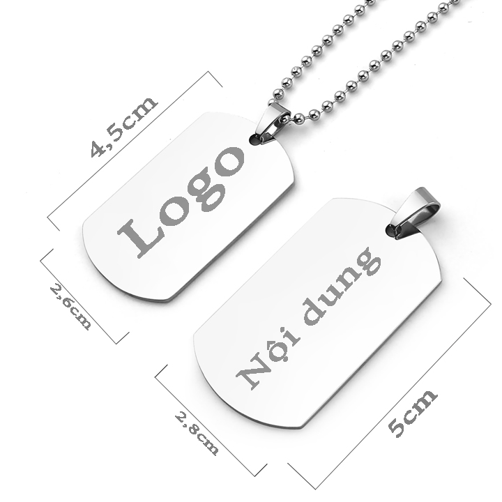 MD080b Mặt dây chuyền inox thẻ bài dog tag quân đội lính có nhận khắc nội dung logo