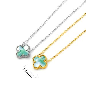 TN875a Dây chuyền nữ titan hoa 4 cánh van cleef nền vân đá 13mm