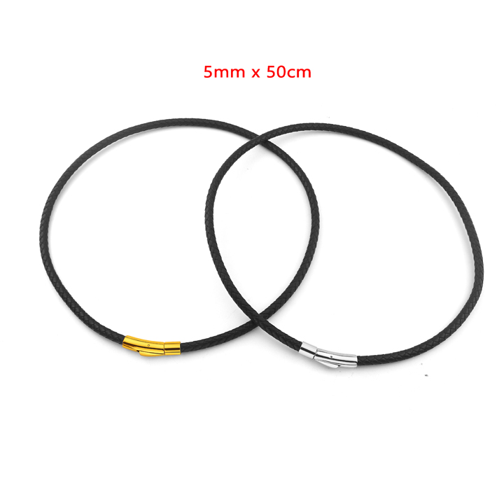 DN060c Dây chuyền vòng cổ nam da màu đen thắt bính khóa titan