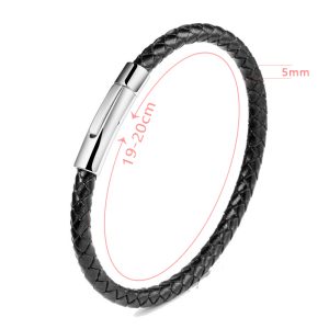 LN180b Vòng tay da khóa trụ tròn titan cao cấp