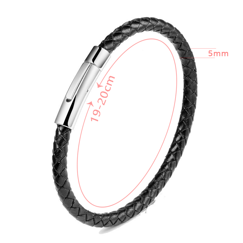 LN180b Vòng tay da khóa trụ tròn titan cao cấp