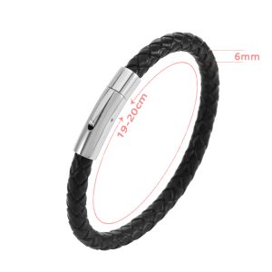 LN180c Vòng tay da khóa trụ tròn titan cao cấp