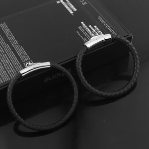 LN180f Vòng tay da khóa trụ tròn titan cao cấp