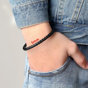 LN180j Vòng tay da khóa trụ tròn titan cao cấp