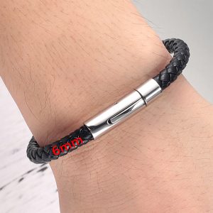 LN180k Vòng tay da khóa trụ tròn titan cao cấp